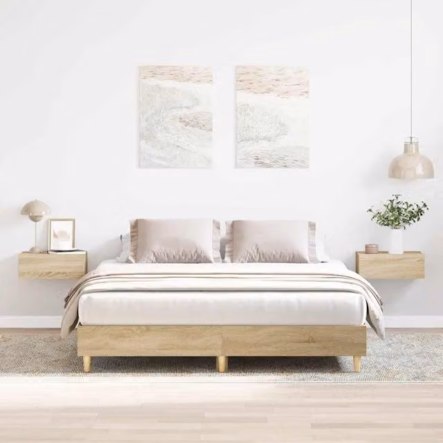 Berkfield Home Sonoma Oak Bed Frame in Brown, W/D/H: 140 x 200 cm