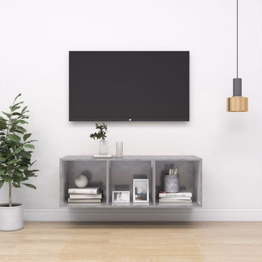 Berkfield Home Practical Wall-mounted TV Cabinet in Concrete Grey, W/D/H: 37 x 37 x 107 cm – 2