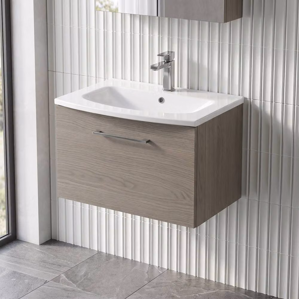 Balterley Modern Wall Hung 1-Drawer Basin in Solace Oak Brown, Width: 60 cm – 2