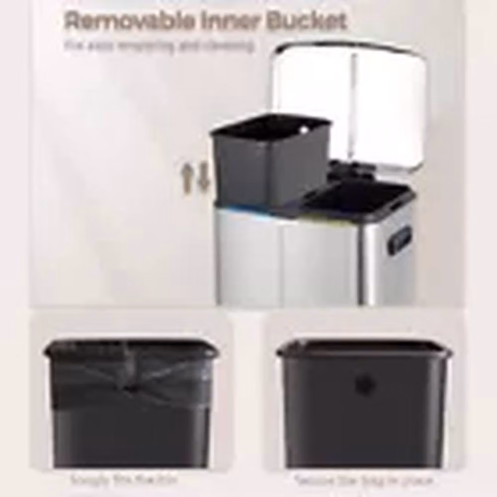 Kelvenix Double Metal Step Rubbish Bin, 2 x 20L Silver Steel Pedal Bins with Soft Close and Removable Inner Buckets – 2