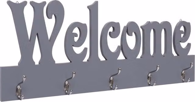 Berkfield Home Welcome Wall Mounted Coat Rack, Grey, W: 74 cm, D: 29.5 cm – 1