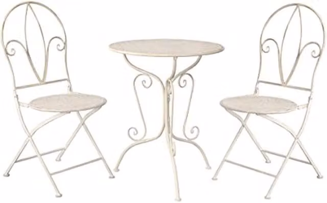 GlamHaus Marseille 3 Piece White Metal Bistro Set for Garden and Terrace