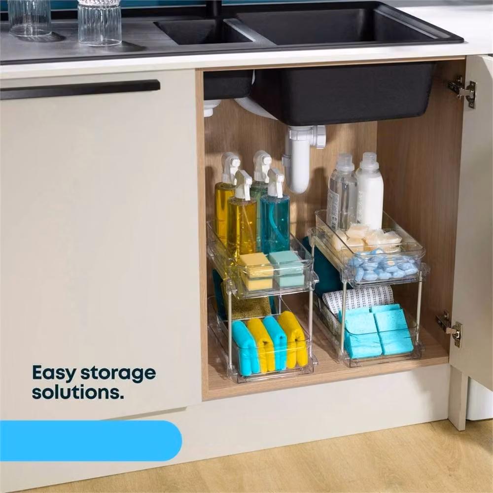 Nordara 2 Tier Under Sink Storage Organiser in Transparent Plastic and Metal, Width: 50 cm – 2