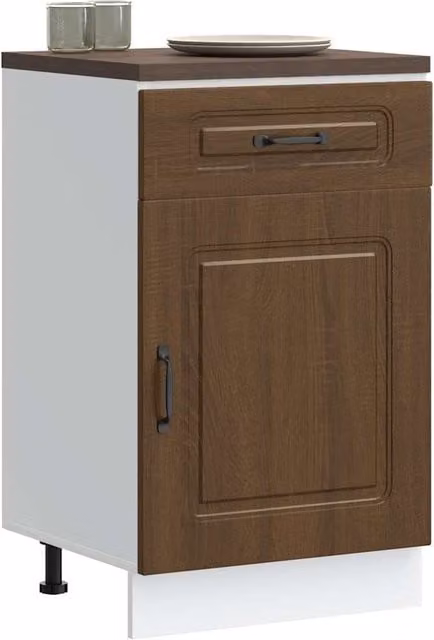 Berkfield Home Kalmar Brown Oak Kitchen Base Cabinet with Hinged Doors and Internal Shelves – 1