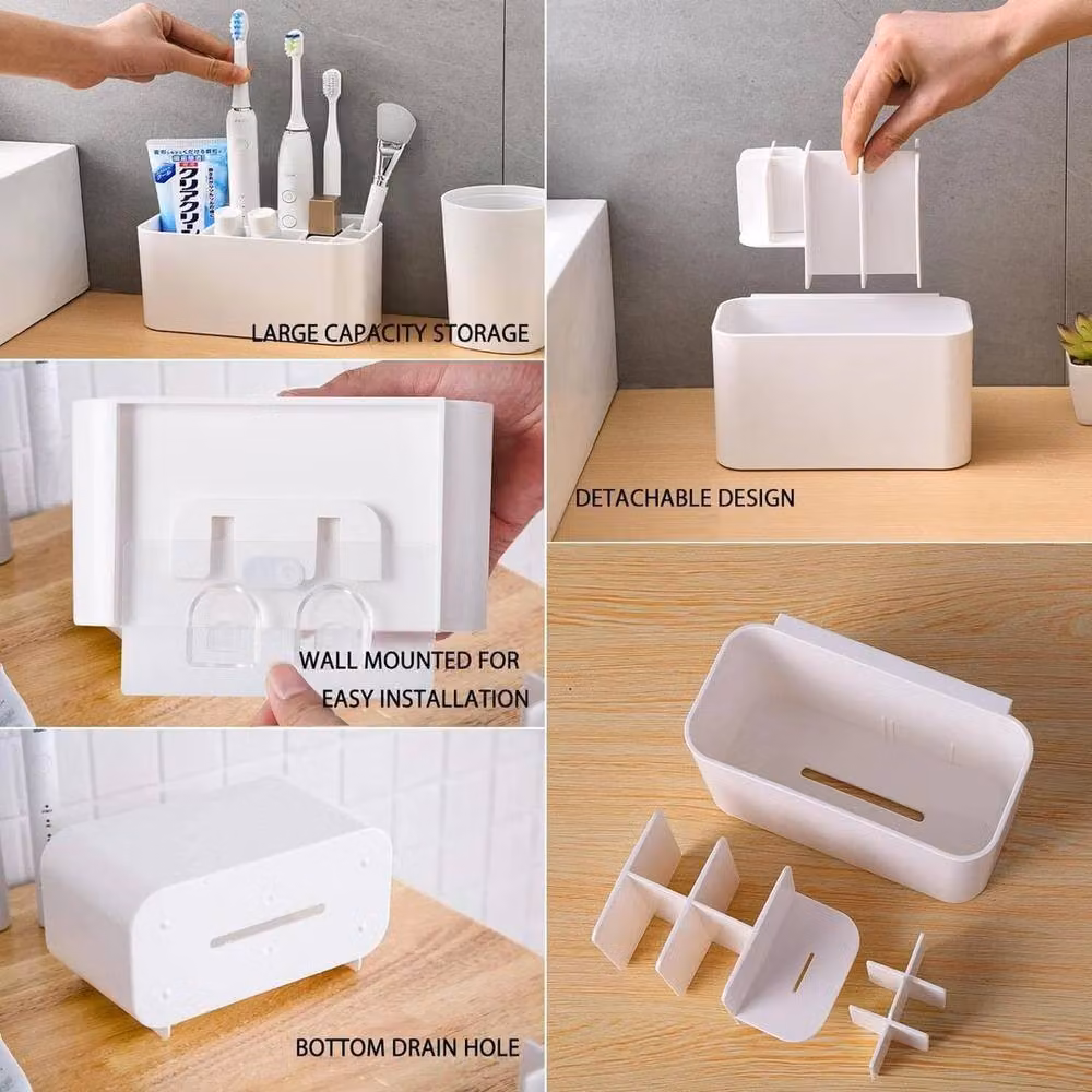 KORVIXA Wall-Mounted Plastic Toothbrush Holder in White – 2
