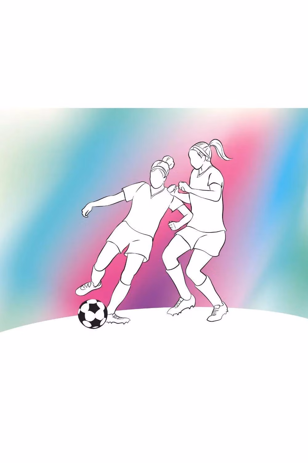 Origin Murals Girls Playing Football Wall Mural in Blue and Multicolour, W: 350 cm, H: 280 cm – 2