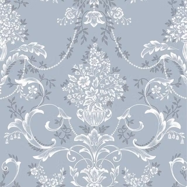 Rasch Amelie Damask Floral Botanical Wallpaper in Blue