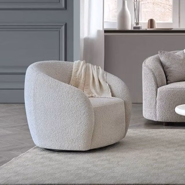 Stratus Interiors Adam Boucle Accent Chair in Cream with Solid Wood Frame, W: 87 cm, D: 78 cm, H: 72 cm