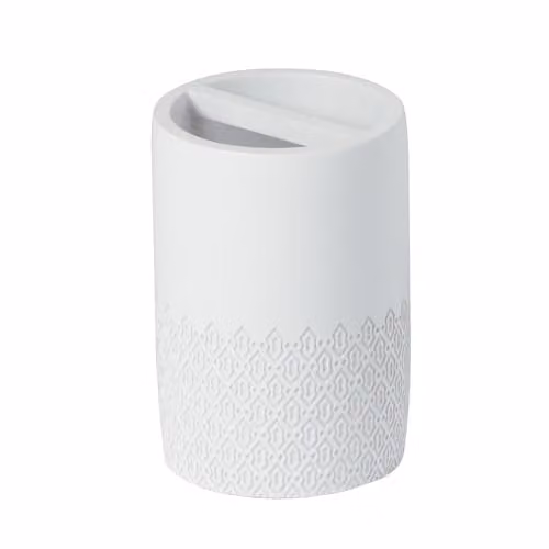 Showerdrape 5 Piece White Resin Bathroom Accessory Set with Soap Dispenser, Tumbler, Toothbrush Holder, Soap Dish and Toilet Brush