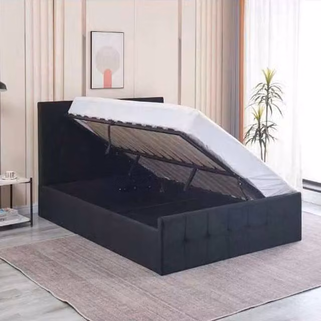Kosy Koala Black Velvet Ottoman Storage Single Bed with Memory Foam Mattress, W/D/H: 90 x 190 cm