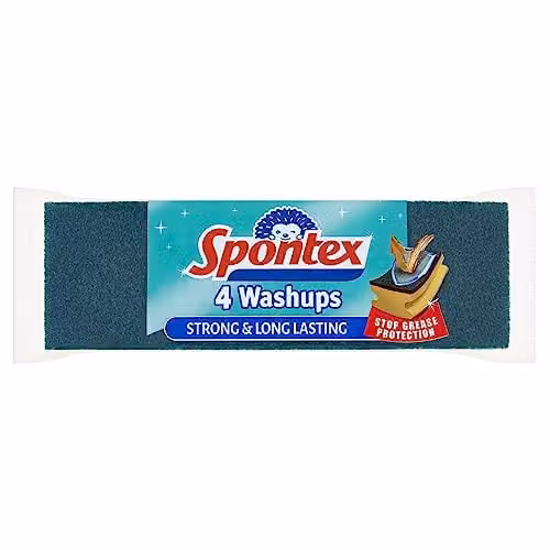 Spontex General Purpose Sponge Scourers, Yellow and Green, Pack of 4, W: 6.8 cm, D: 4 cm, H: 8.6 cm