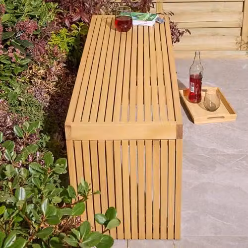 Rowlinsons Kyoto Contemporary 2 Seat Timber Bench in Brown, W120 x D40 x H50 cm – 2