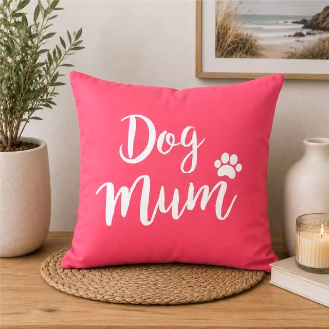 60 SECOND MAKEOVER Dog Mum Pink Cotton Cushion Cover, W/D/H: 40 x 40 x 40 cm