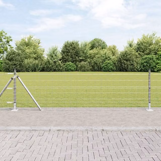 Berkfield Home Euro Fence with 13 Flanged Posts, Galvanised Steel, Silver, 0.6 x 50 m