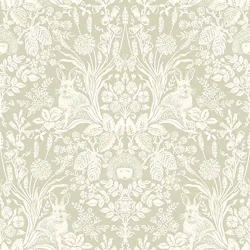 Rasch Harlen Sage Wallpaper Roll in Green and Pink with Botanical and Animal Patterns