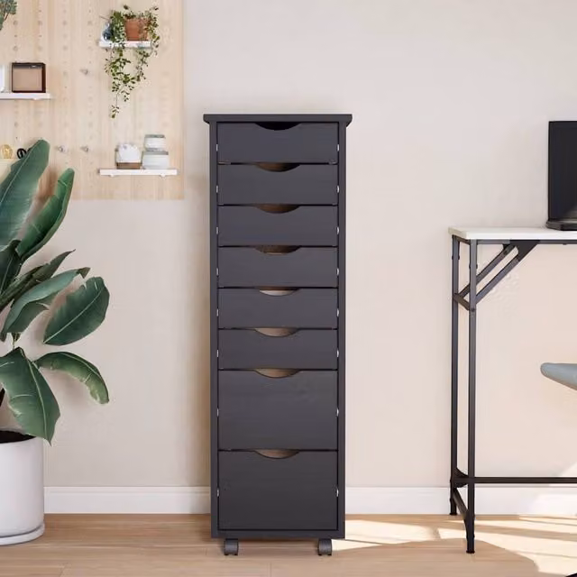 Berkfield Home Rolling Cabinet with Drawers in Moss Grey Solid Pine Wood, W: 39.0 cm, D: 34.0 cm, H: 103.0 cm – 1