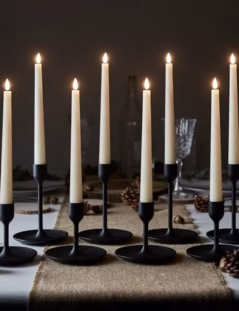Lights4fun Set of 8 TruGlow Taper LED Wax Candles in White and Beige with Remote Control and Flicker Effect