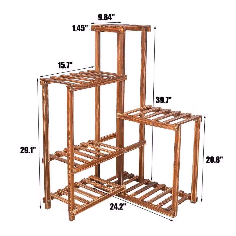 NESTLUNE Brown Pine Wood Plant Stand and Flower Pot Rack, H 100 x W 60 x D 15 cm – 2