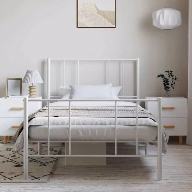 Berkfield Home Metal Bed Frame with Headboard and Footboard in White W/D/H: 105 x 190 x 90 cm