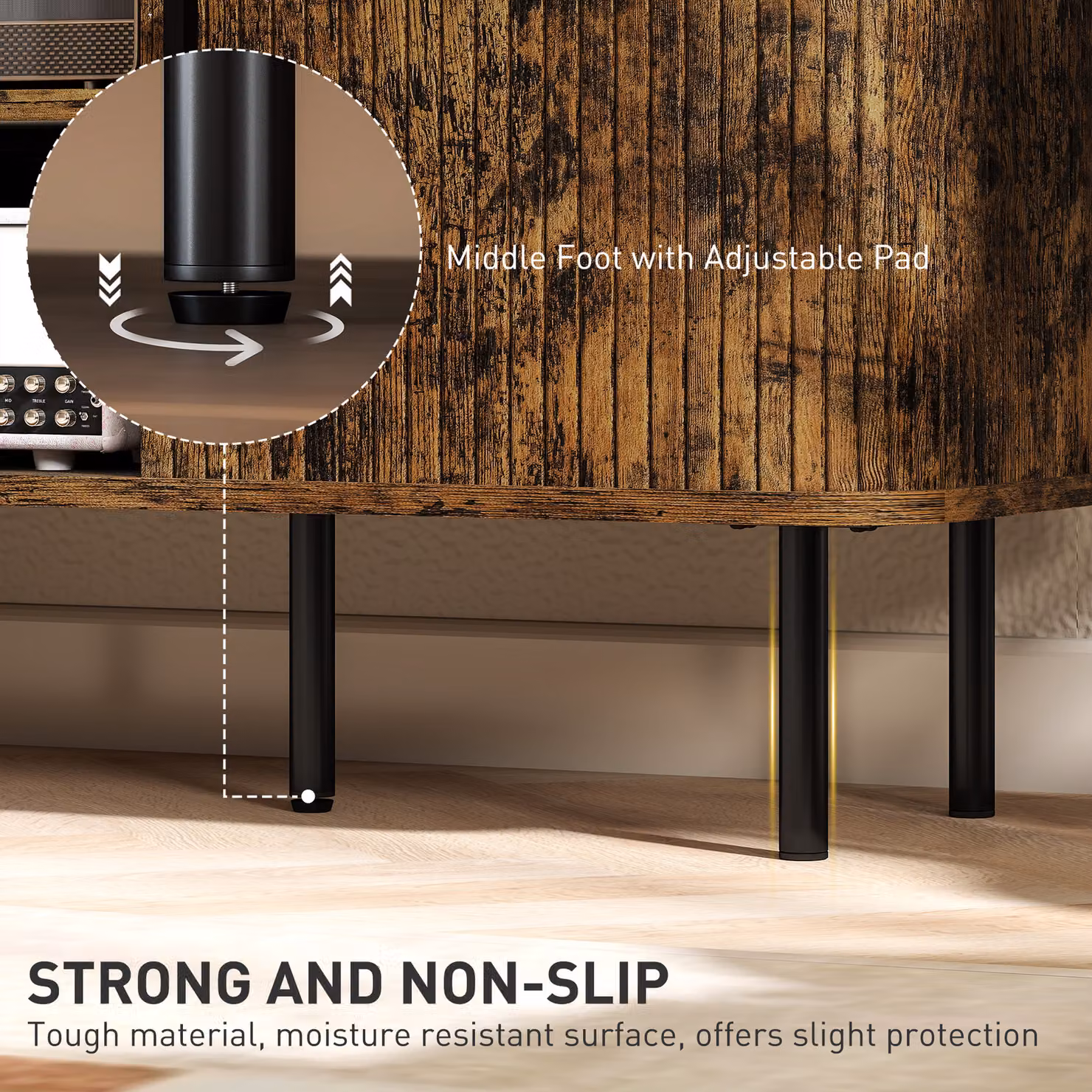HOMCOM Rustic Brown TV Stand Cabinet for TVs up to 55 Inches with Storage Shelves and Cupboard – 7