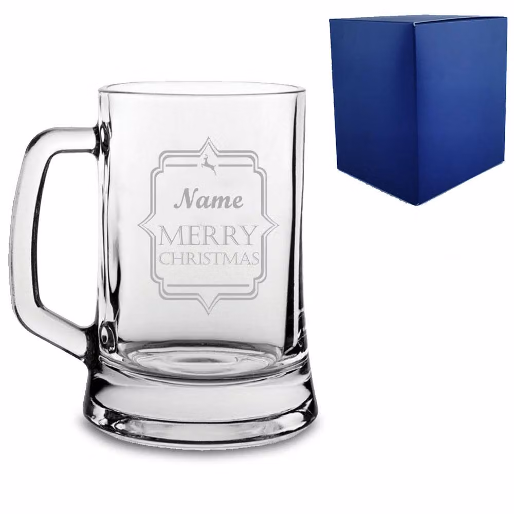 Uniqueful Personalised Merry Christmas Engraved Tankard in Clear, 1000ml