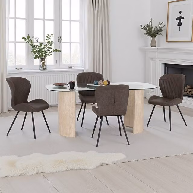 Seconique Modena Oval Glass Dining Set with Quebec Chairs in Brown and Grey