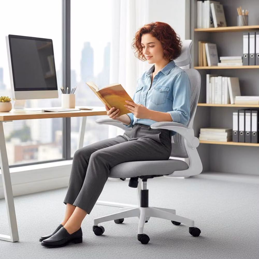 STILVORA Modern Grey Fabric Office Task Chair with Headrest and Armrests – 4