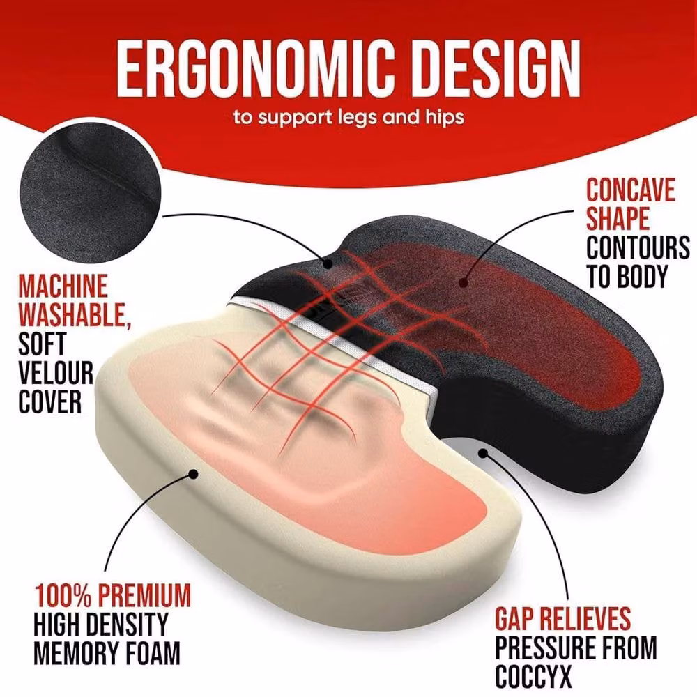 FLAVORA Black Contoured Car Seat and Back Support Cushion, W: 100 cm, L: 190 cm – 4