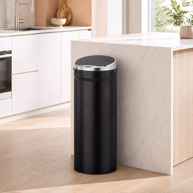 STILVORA 50L Sensor Bin with Soft-Close Lid and Fingerprint-Proof Stainless Steel Finish in Black – 1