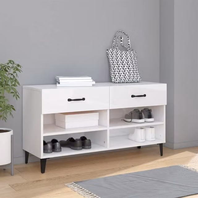 Berkfield Home High Gloss White Shoe Cabinet W/D/H: 102 x 35 x 55 cm – 1