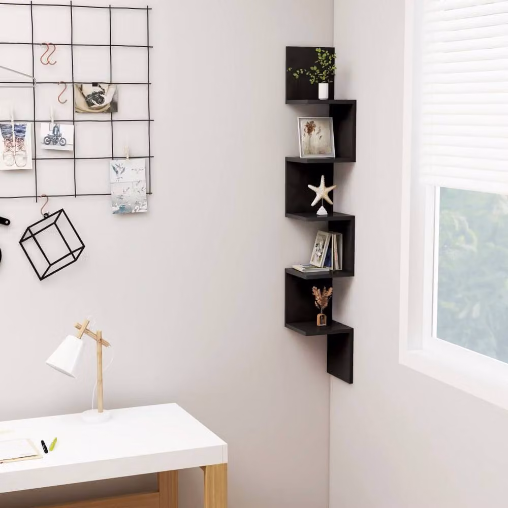 Berkfield Home Black Wall Mounted Corner Shelf in MDF, W/D/H: 20 x 20 x 127.5 cm – 2