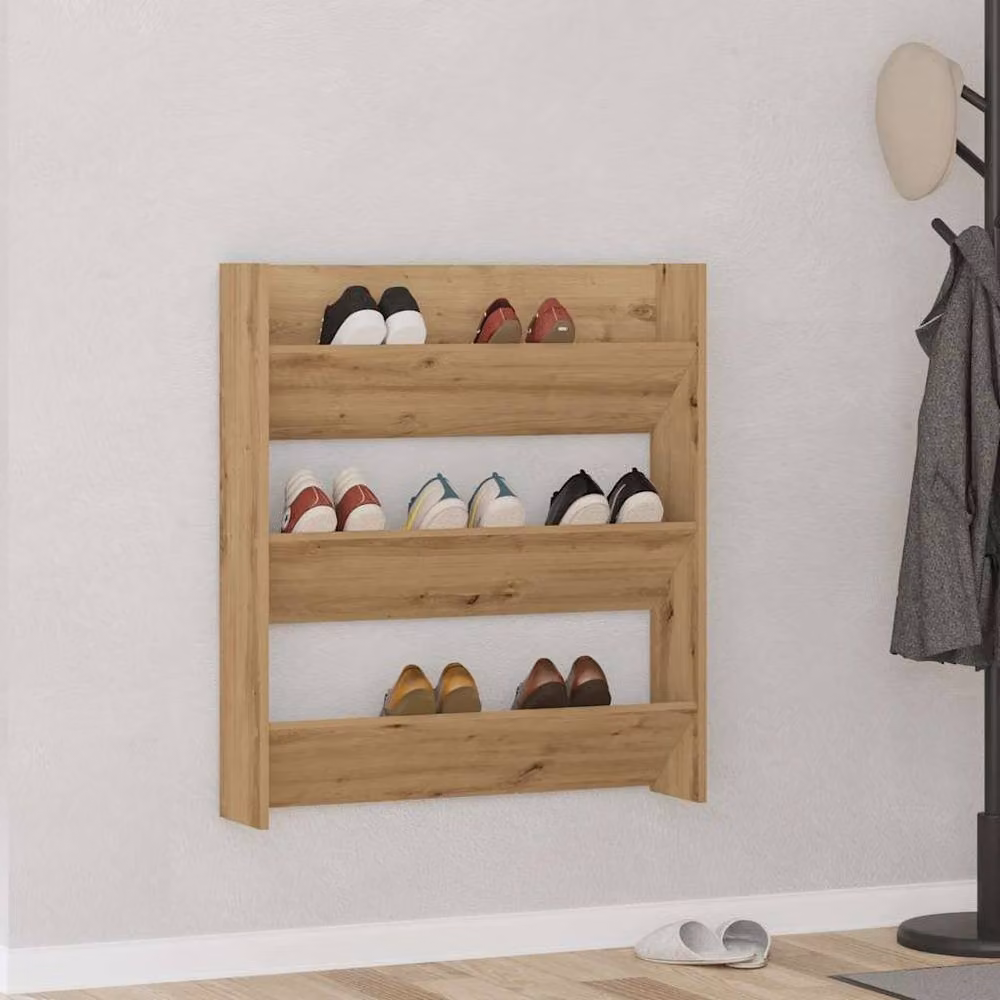 Berkfield Home Artisan Oak Wall Mounted Shoe Cabinet, Brown, W: 80 cm, D: 18 cm, H: 90 cm – 2