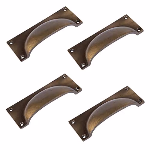 Hammer and Tongs Gold Shell Rectangular Cabinet Drawer Pulls in Brass, Pack of 4 – 1