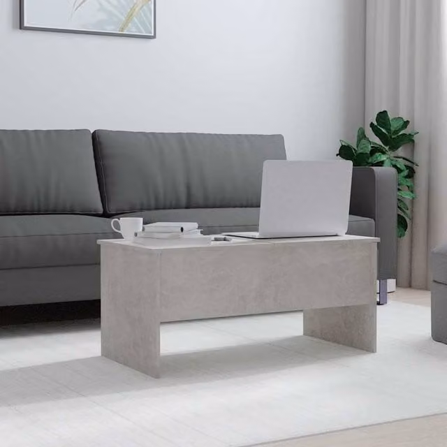 Berkfield Home Modern Rectangular Coffee Table in Concrete Grey with Lift Mechanism, W: 102 cm, D: 50.5 cm, H: 46.5 cm – 1