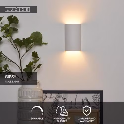 Lucide Gipsy Dimmable Modern Plaster Wall Light, White, 1xG9 – 2