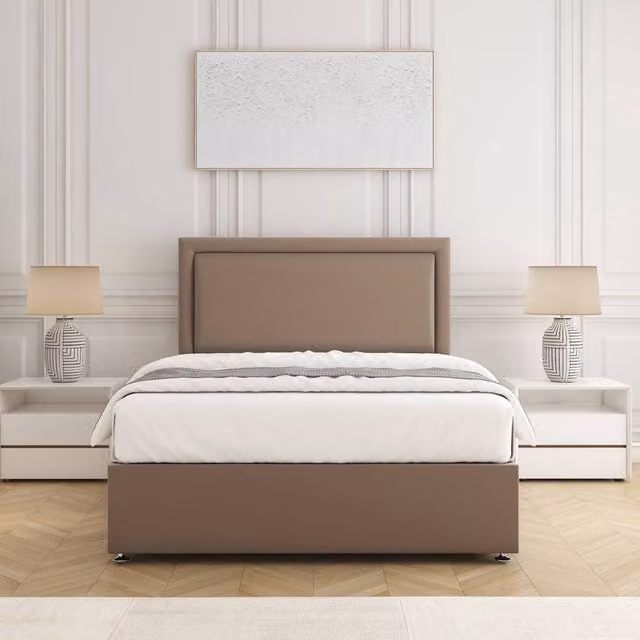 BSSPOKE Ella Divan Bed Set with 24 inch Headboard and Mattress in Bronze Plush Velvet, Single, W/D/H: 90 x 190 cm