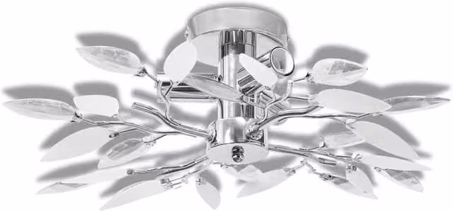 Berkfield Home Modern Ceiling Lamp in White and Transparent Crystal with Chrome Metal Accents, 3 x E14 Bulbs