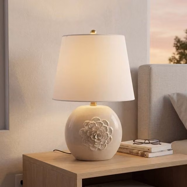 Garden Greatness Hestia Ceramic Floral Table Lamp in White