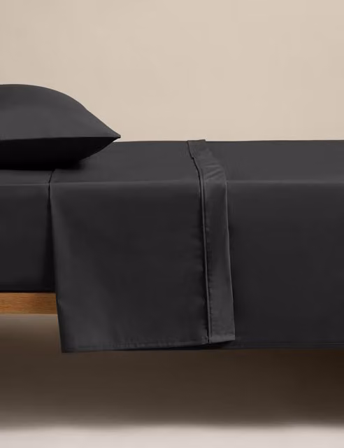 M&S Egyptian Cotton 230 Thread Count Flat Sheet Black W/D/H: 140 x 200 cm