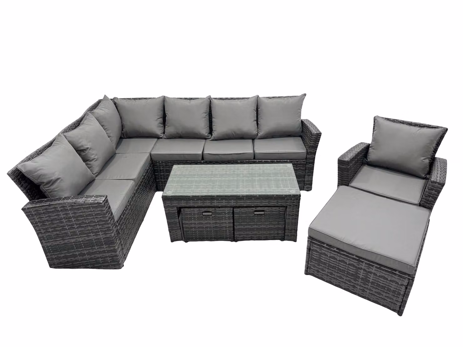 Fimous 10 Seat Outdoor Oblong Coffee Table Corner Sofa Set with 3 Stools in Dark Grey – 2
