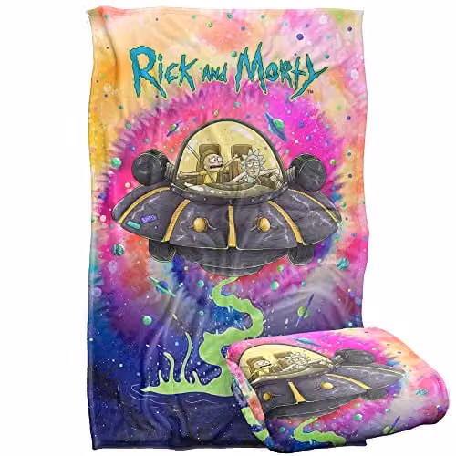 LOGOVISION Rick and Morty Spacial Breakthrough Super Soft Silky Touch Fleece Throw Blanket, Multicolour, W: 91 cm, D: 147 cm