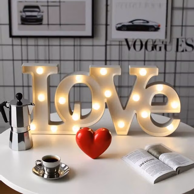 Bright Zeal White Battery-Operated LED LOVE Light Sign with 20 Lights and Timer, Width: 41 cm