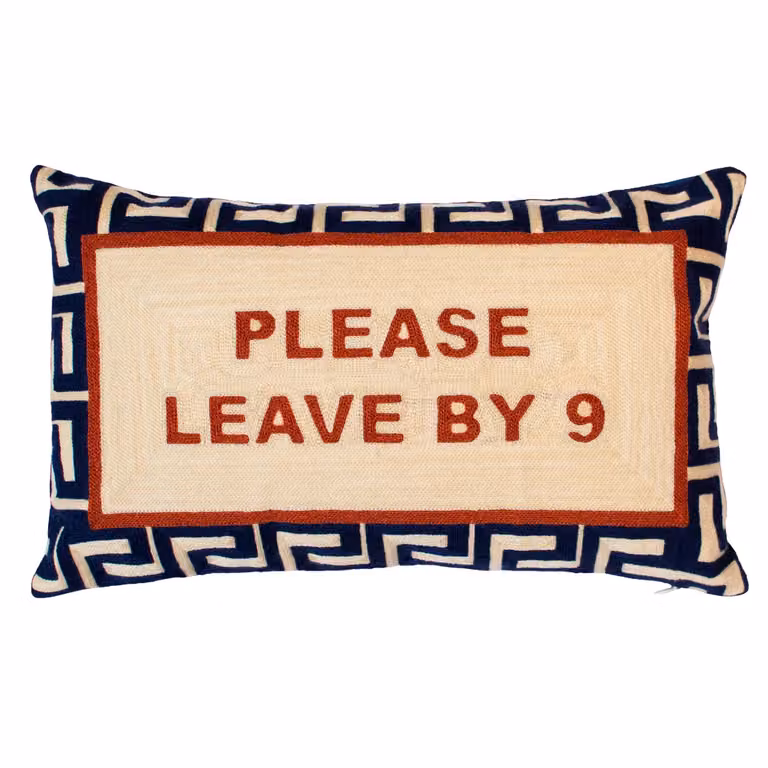 The Pillow Drop Please Leave By 9 Needlepoint Rectangular Cushion in Blue and Beige