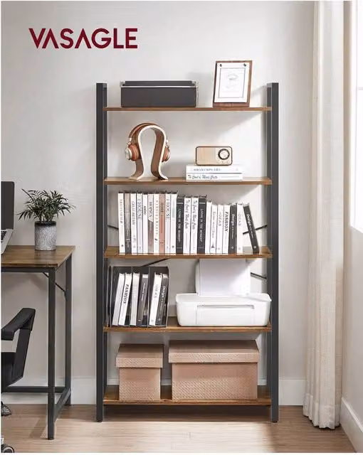 VASAGLE 5-Tier Bronze Bookshelf and Shelving Unit, W: 80 cm, D: 30 cm, H: 153 cm
