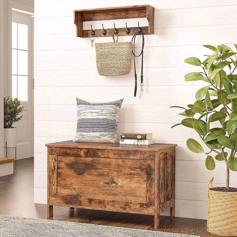 FORGEVIO Rustic Brown Wooden Storage Chest and Toy Trunk, W/D/H: 76 x 40 x 48 cm – 3