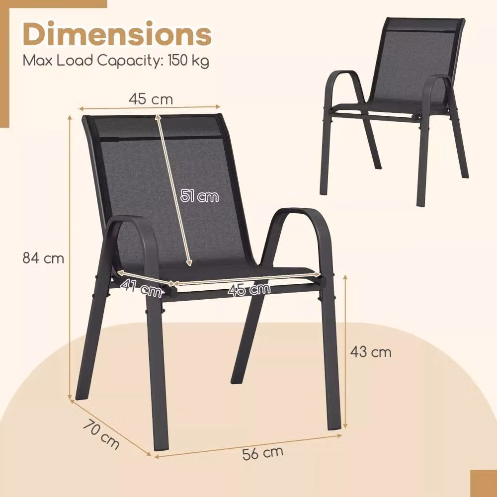 Costway Set of 2 Stackable Metal Patio Chairs with Breathable Fabric in Matt Black – 2