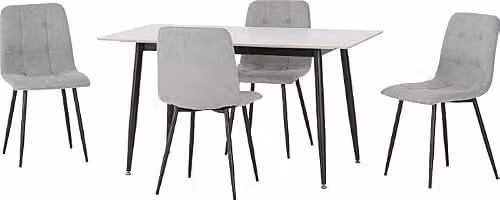 Seconique Modern Rectangular Dining Set with 4 Upholstered Chairs in Grey