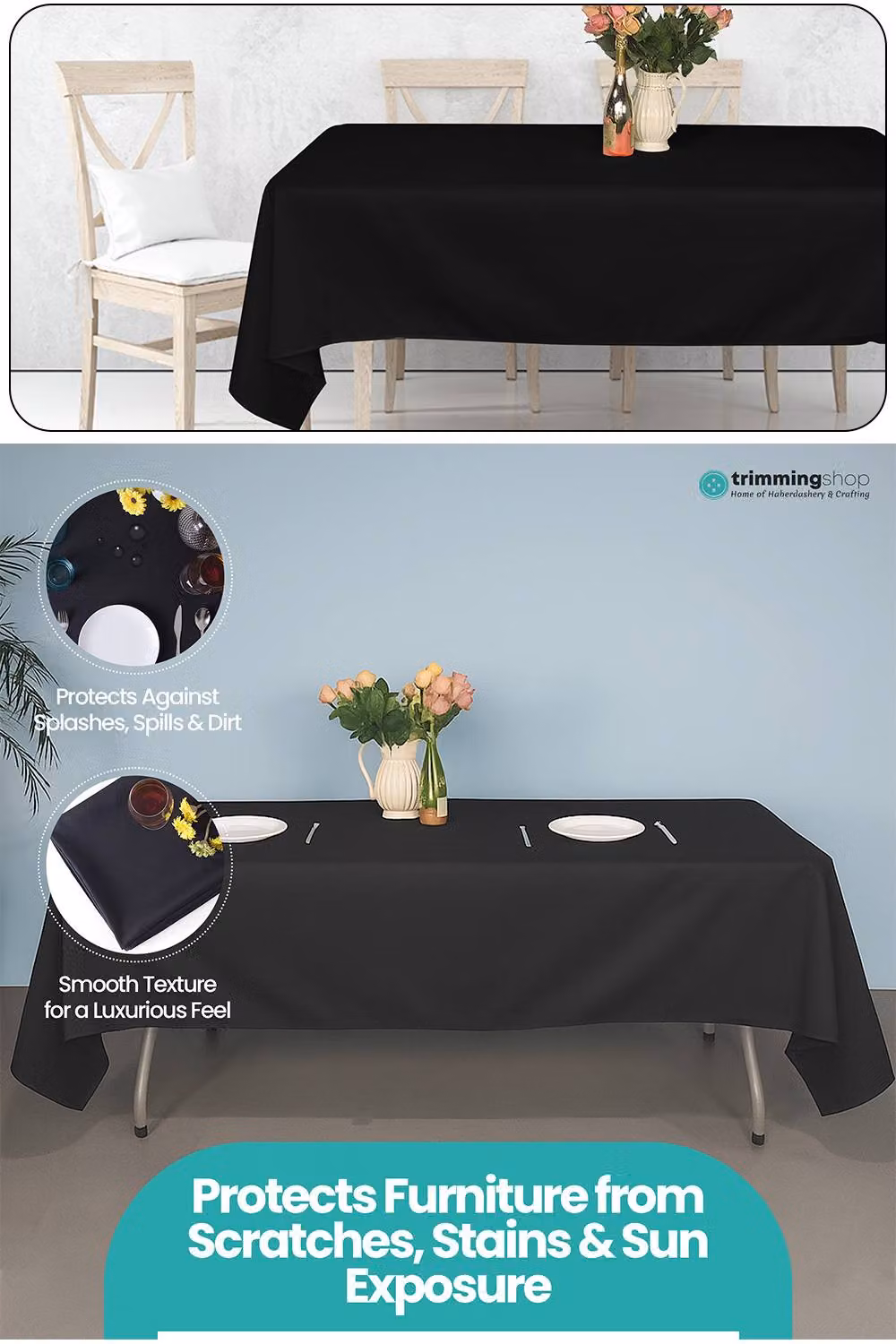 Neel Blue 10-Piece Premium Polyester Rectangular Tablecloth Set in Black, W: 177.8 cm x L: 320.04 cm – 2