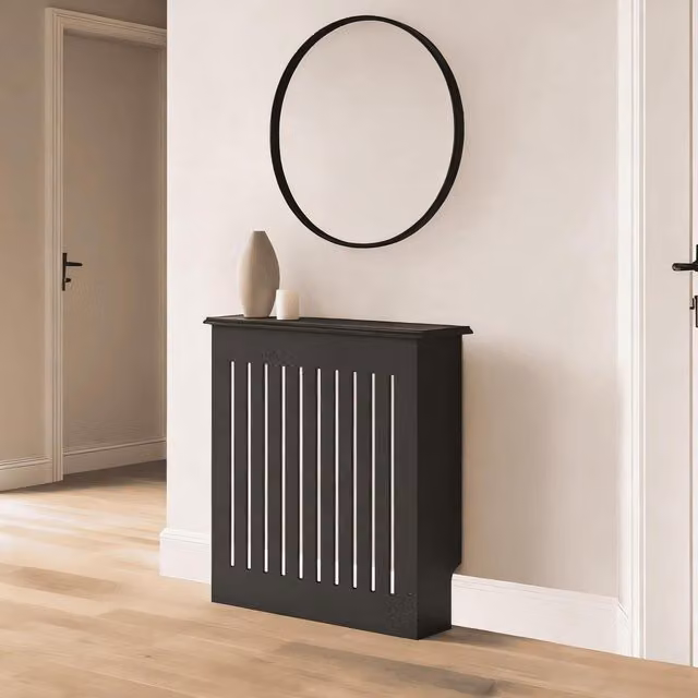 Home Source Black Lacquered MDF Radiator Cover with Striped Design, Width: 78 cm