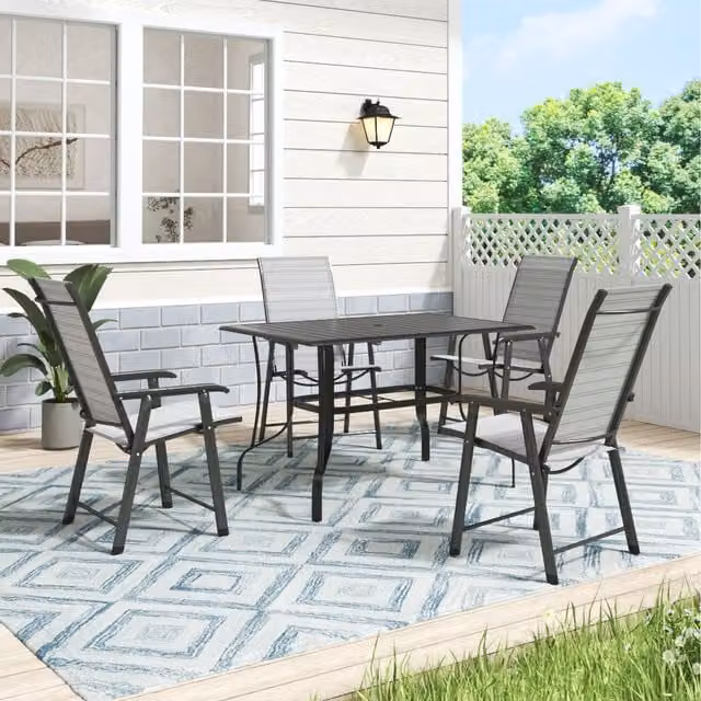 Komore Modern Metal Coffee Table and 4 Folding Chairs Set in Black